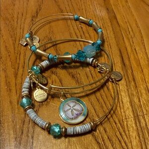 Alex and Ani Gold and Turquoise Bangle Bracelet Set